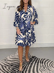 Ingvn - Women's Casual Dress Print Dress Spring Dress Floral Ruffle Button Split Neck Midi Dress Fashion Classic Outdoor Daily 3/4 Length Sleeve Regular Fit Black Blue Green Summer Spring S M L XL XXL