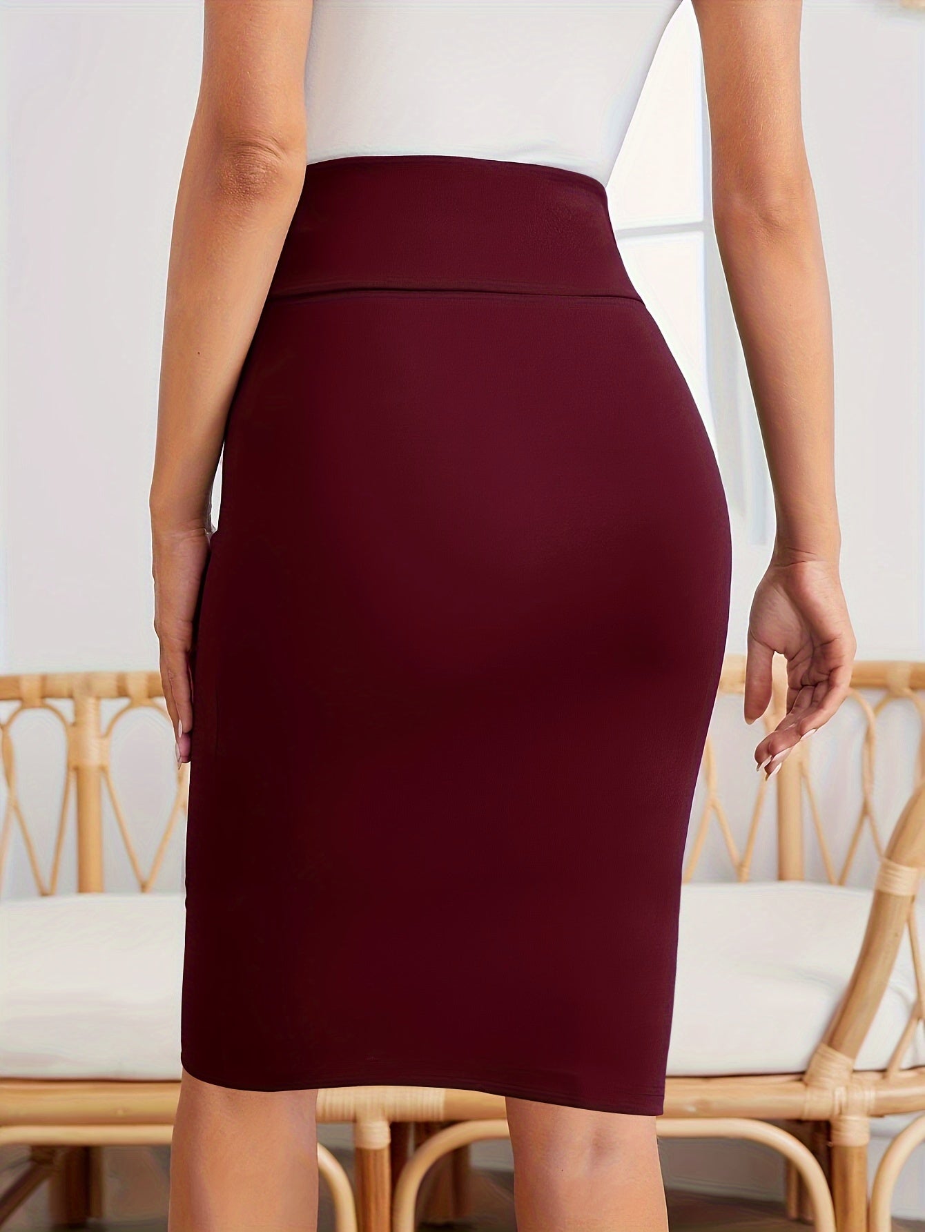 Stylish High-Waisted Polyester Pencil Skirt - Flattering A-Line Silhouette, Comfortable Wear, Versatile for Spring, Summer, Autumn - Chic Collection for Women