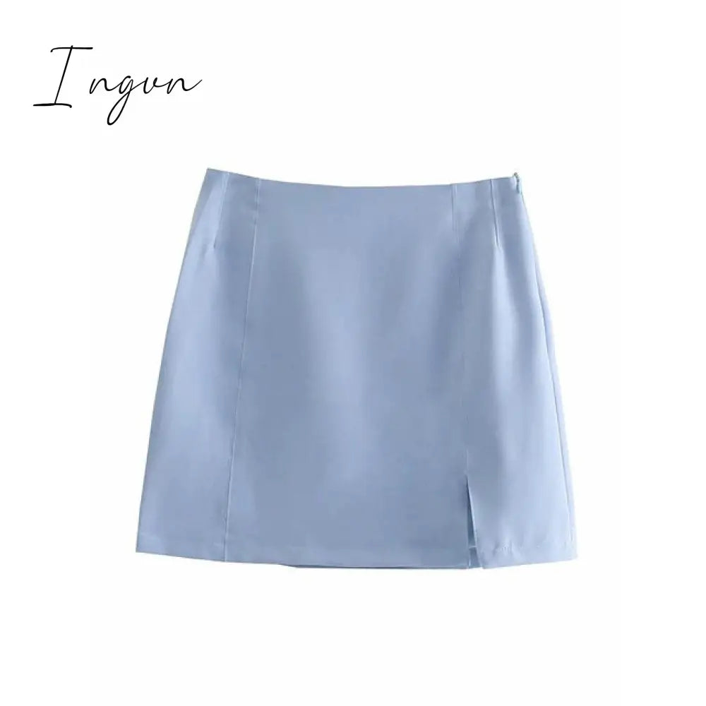 Ingvn - Stylish Elegant Skirt Suits Women Fashion 2 Buttons Cropped Blazer Side Split Mini Skirts Suits Female Chic Sets