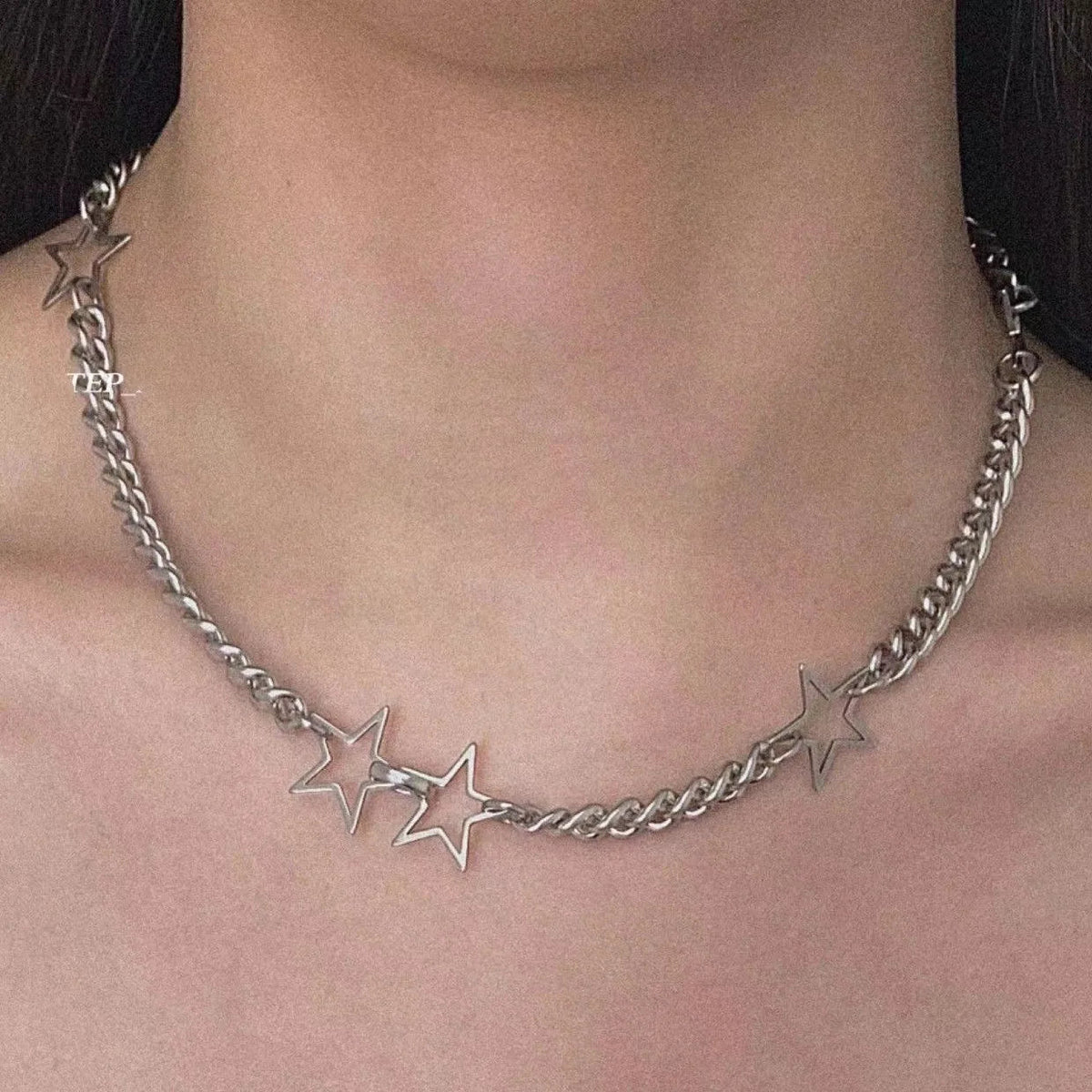 INGVN  Kpop Goth Silver Color Star Pendant Chain Necklace For Women Men Egirl Y2K Cool EMO Punk Aesthetic Grunge Jewelry Gifts