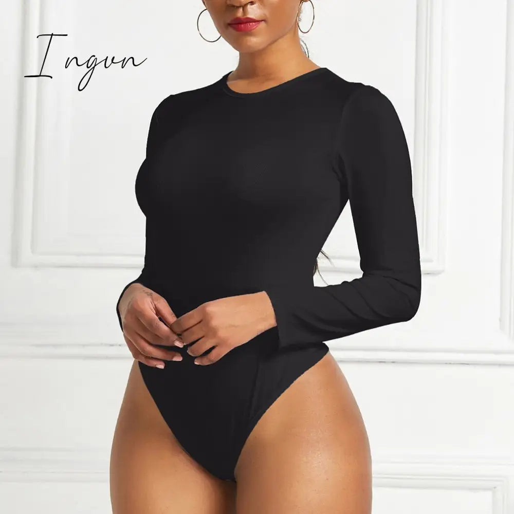 Ingvn - Sexy One Piece Bodycon Bodysuit Short Sleeve O Neck Open Basic White Black Red Overalls Women Body Top Skinny Rompers Female