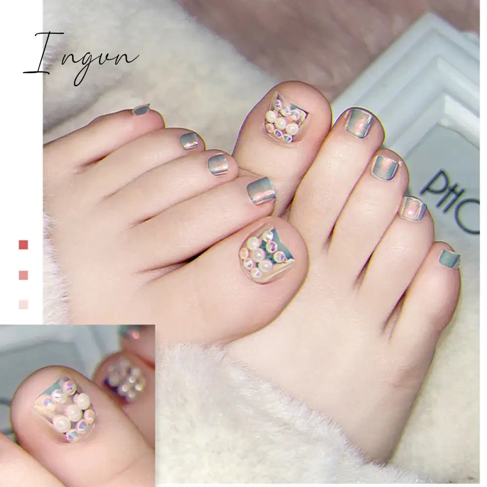 Nails STILETTO Fake Nail Tips 12pcs/Box Metallic False Nail Art Manicure Press on Nails Mirror Look