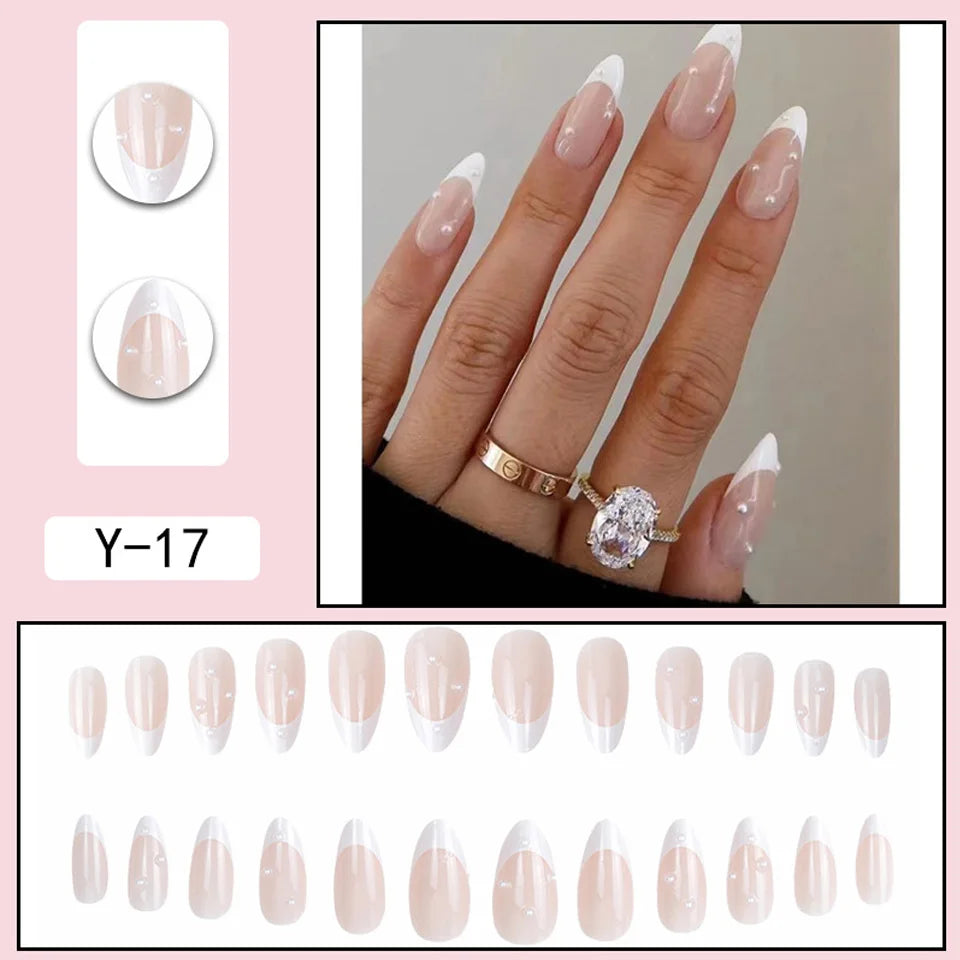 24Pcs/Box Sweet Short Round/Point Head False Nail Art Full Cover Detachable Artificial Fake Nails Ballerina Press on Nails Tips