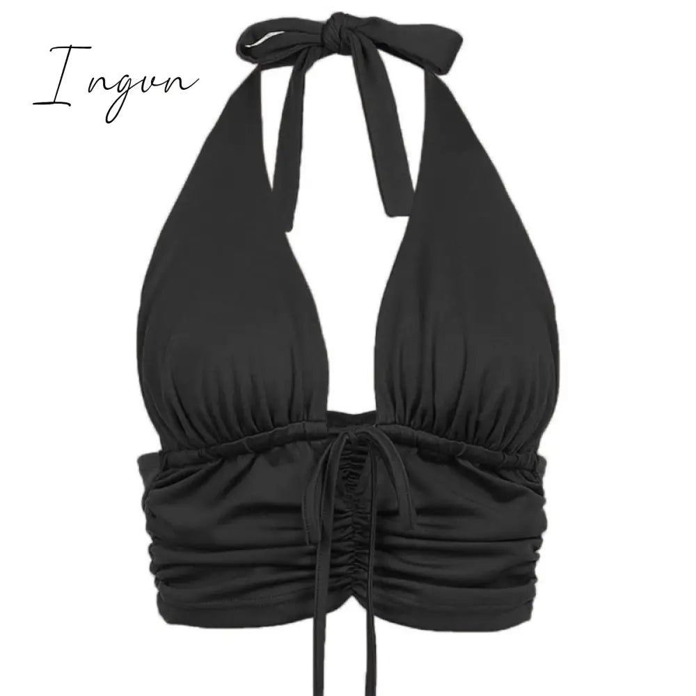 Ingvn - 80s fashion 21 Style Sexy Vintage Strappy Y2K Halter Crop Top Women Summer 90s Backless Cami Tops Tees Ladies Fashion Fitness Camisole Party