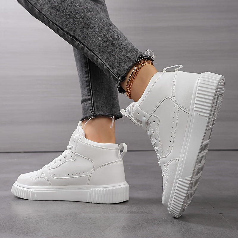 Women's Casual Sneakers - Versatile Lace-Up Mid-Top Shoes with Soft EVA Sole, Faux Cover, All-Season Comfort