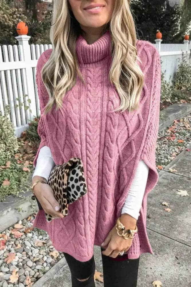 Ingvn -  High Neck Loose Cable Knit Pattern Stitching Sweater(7 Colors)