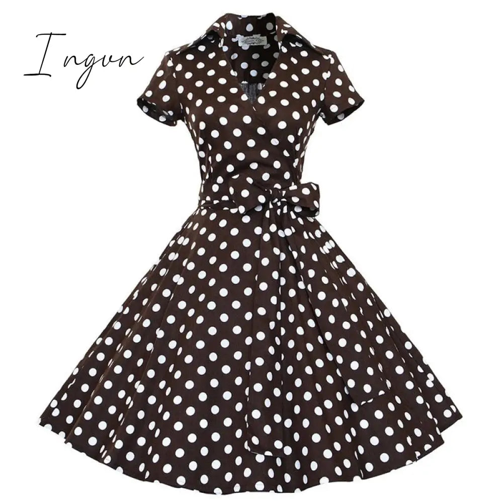 Ingvn - Audrey Hepburn Summer Dress Women Polka Dot Vintage Swing Robe Rockabilly Housewife Retro 50s Pinup Dresses Vestidos