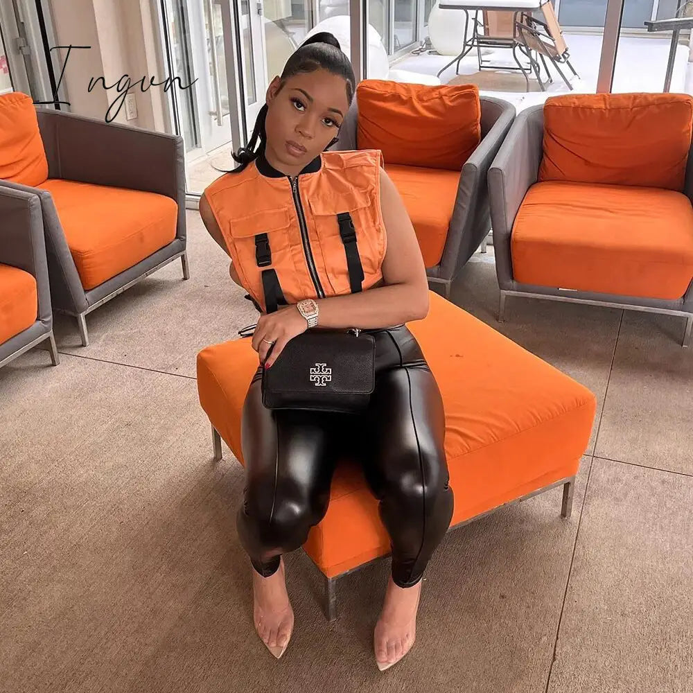 Ingvn - Fashion vest Jacket for Women 2023 Spring New Solid Color Sleeveless Slim Crop Tops Women Vest