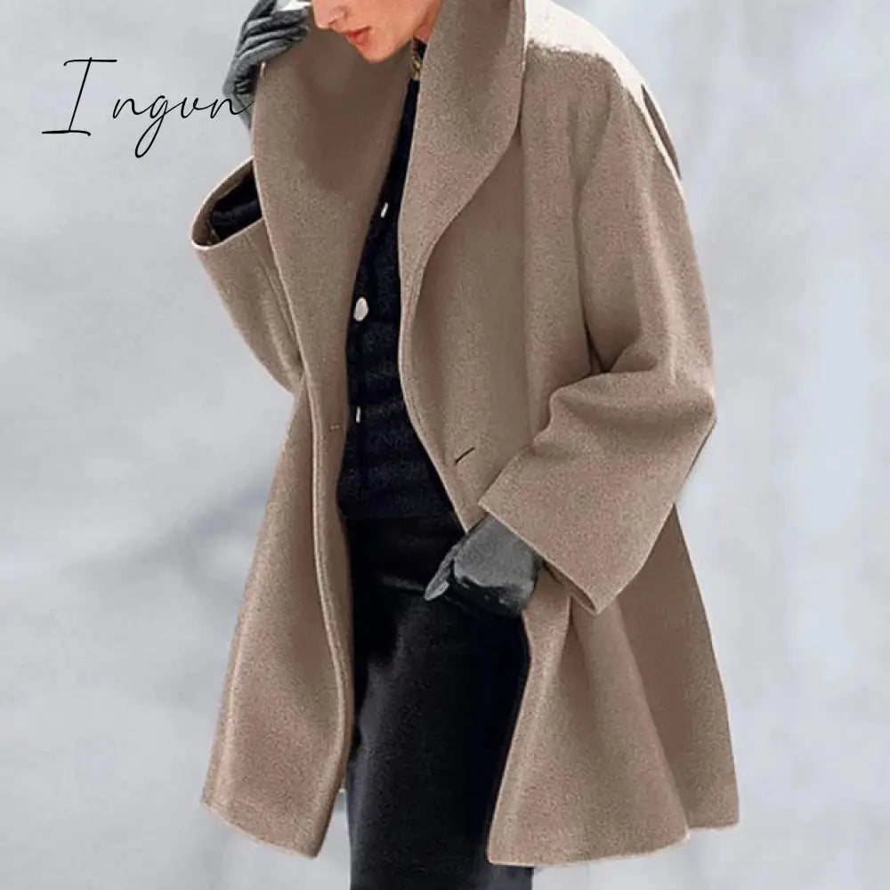 Ingvn - Fashion Trends Women Retro Single Button Solid Long Cardigan Jackets Autumn Long Sleeve Pocket Outwear Winter Hooded Blend Wool Coat Tops