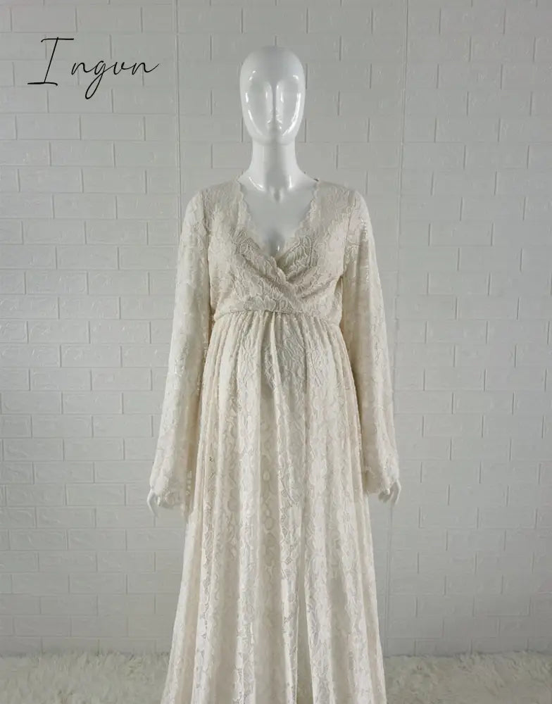 Ingvn - Boho Style Lace Maternity Dress For Photography Maternity Photography Outfit Maxi Gown Pregnancy Women Lace Long Dress
