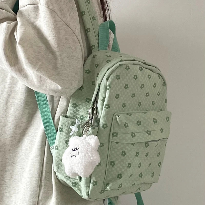 INGVN  Mini Japanese Sweet Floral Print Backpack Casual Y2k Aesthetic Preppy Schoolbags Women Kawaii All Match Backpacks for Students
