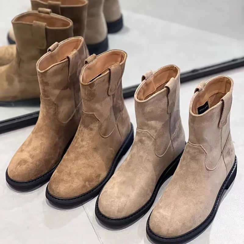 Ingvn  Autumn Winter Women Western Cowgirl Boots Fashion Elegant Slip On Shoes Low Heel Laides Knight Short Booties