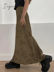 Ingvn - Vintage Mesh Floral Brown Maxi Skirt