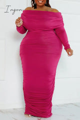 Ingvn - Rose Red Sexy Street Solid Patchwork Hooded Collar Wrapped Skirt Plus Size Dresses