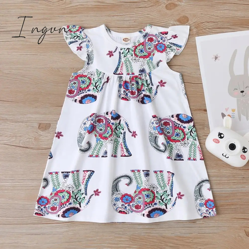 Ingvn - New Summer Baby Girls Tutu Dress Children Party Little Girl Kids Clothes Flying Sleeve Princess Rainbow Patchwork Outfits Dress