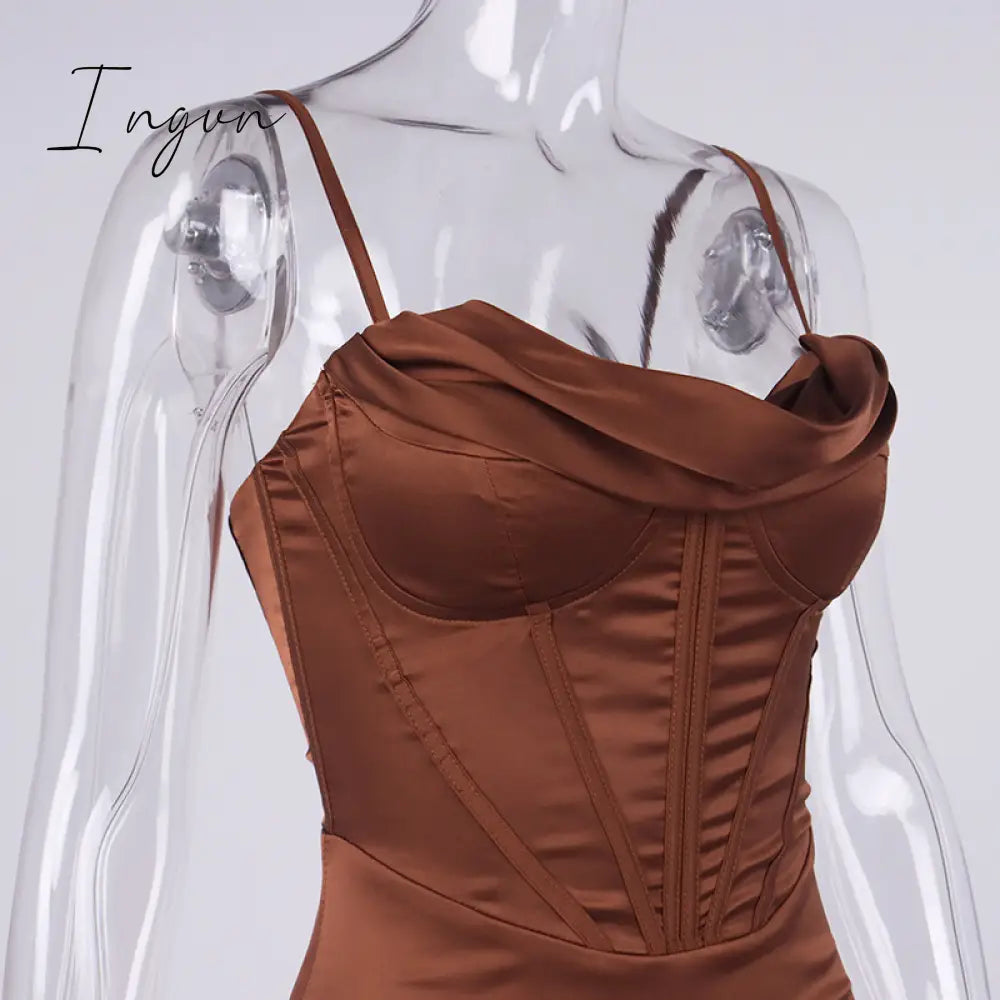 Ingvn - trends high quality Giyu Night Clubwear Party Satin White Dresses Women Summer Sexy Bodycon Midi Vestidos Spaghetti Strap Backless Corset Dress