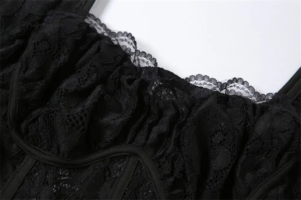 Ingvn - Hot Sale Boho Korean New Mature Woman Sexy Square Collar Lace Mesh Transparent High Waist Split Goddess Full Sleeve Long Dress Dresses 8P