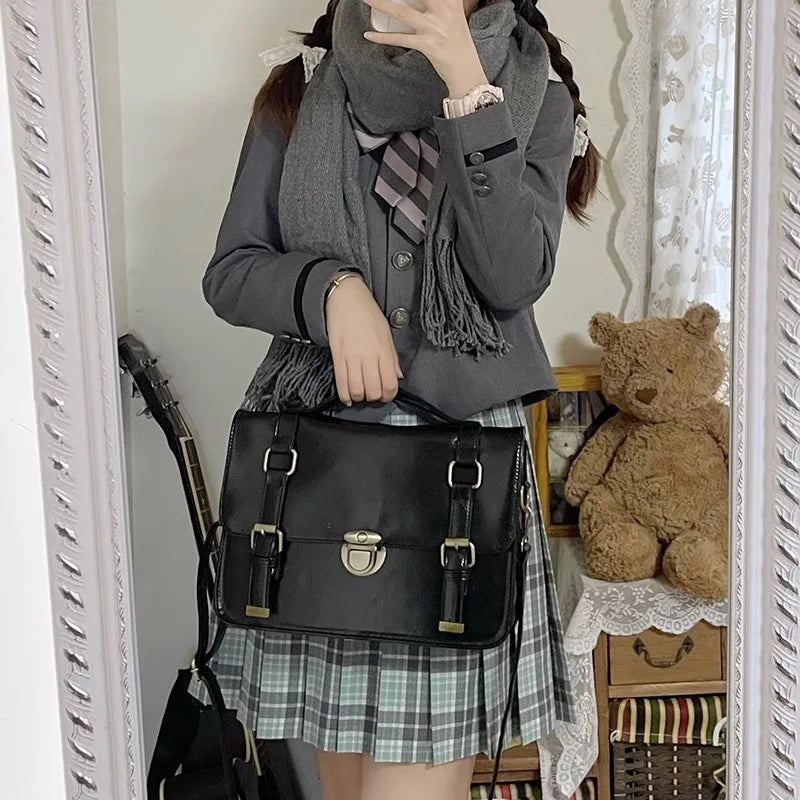 INGVN  Japanese Vintage Solid Preppy Backpacks Girls Casual Students All Match Simple Shoulder Bags Women Trendy Y2k Fashion Handbags