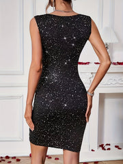 Sparkling V Neck Cocktail Dress, Elegant Sleeveless Bodycon Dress For Party & Banquet, Women's Clothing Wedding/Evening dress/Occasion/Engagement/Ceremony