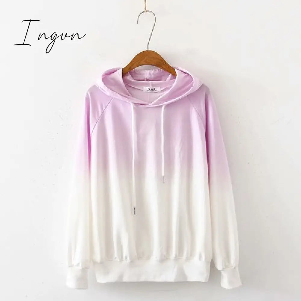 Ingvn - Spring and Autumn New Female Japanese Small Fresh Gradient Long-sleeved Sweatshirt Raglan Sleeves Student Wild Hoodie