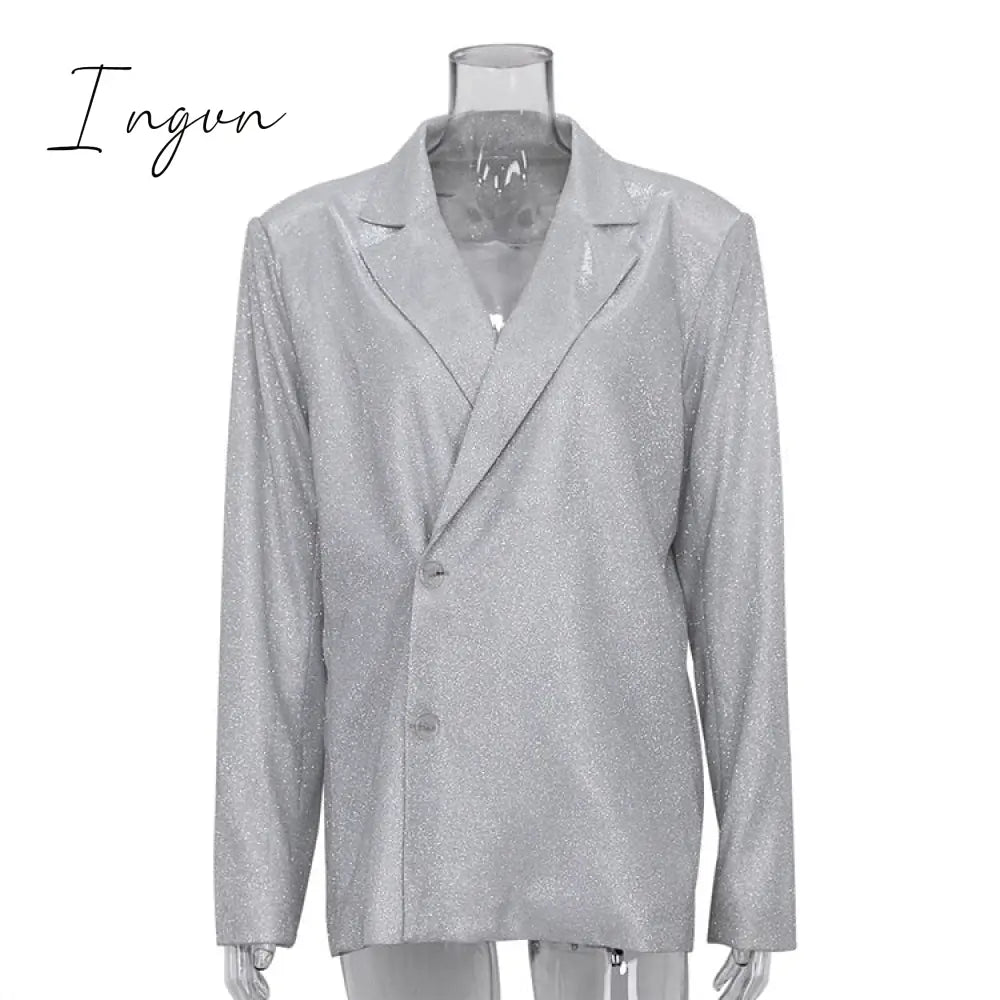 Ingvn - Y2K New In Matching Sets Women's Blazer Suits Two Pieces Set Festival Party Club Glitter Lace Up Crop Tops Pants Outfits