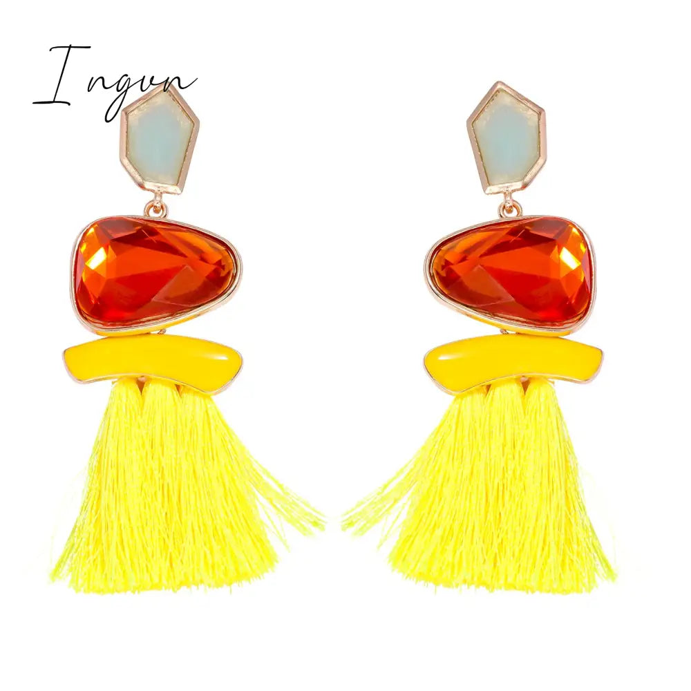 Ingvn - New Fringed Statement Drop Earrings Wedding Tassel Multicolored Hot Fashion STUD Earrings Jewelry Women 2023 Trend