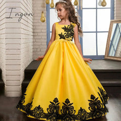Ingvn - Summer Kids Princess Dress Girls Flower Embroidery Dress For Girls Vintage Wedding Party Formal Ball Gown Children Clothing