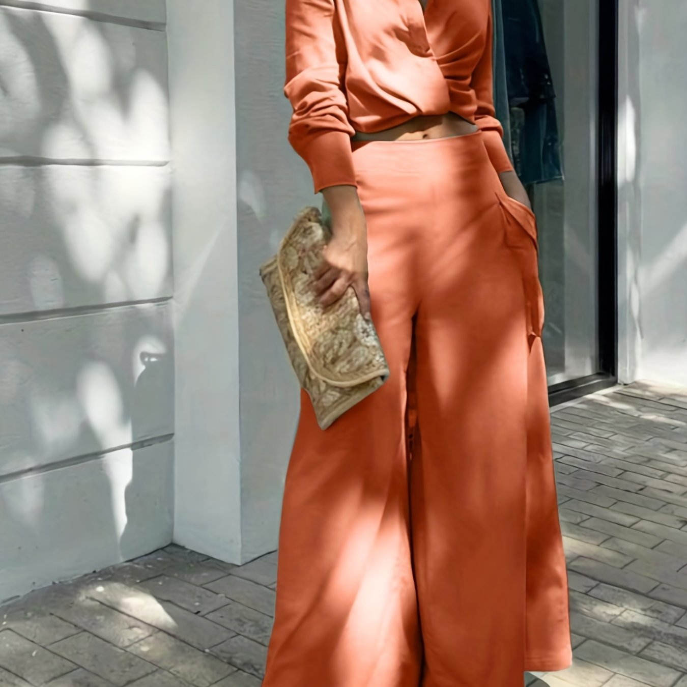 Two-piece Set, Long Sleeve Casual Matching Women's Clothing, Wide Leg Pants Outfits Blouse