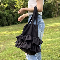 INGVN  Korean Sweet Y2k Aesthetic Women Handbags Fairy Solid Ruffles Pleated Underarm Bag Fashion Elegant Chic Shoulder Bags All Match