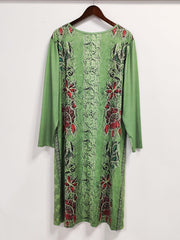 Plus Size Floral Chic 2-in-1 Crew Neck Long Sleeve Loose Fit Dress - Elegant, Versatile, and Comfortable for Spring and Fall - Women's Plus Size Clothing for Curvy Figures