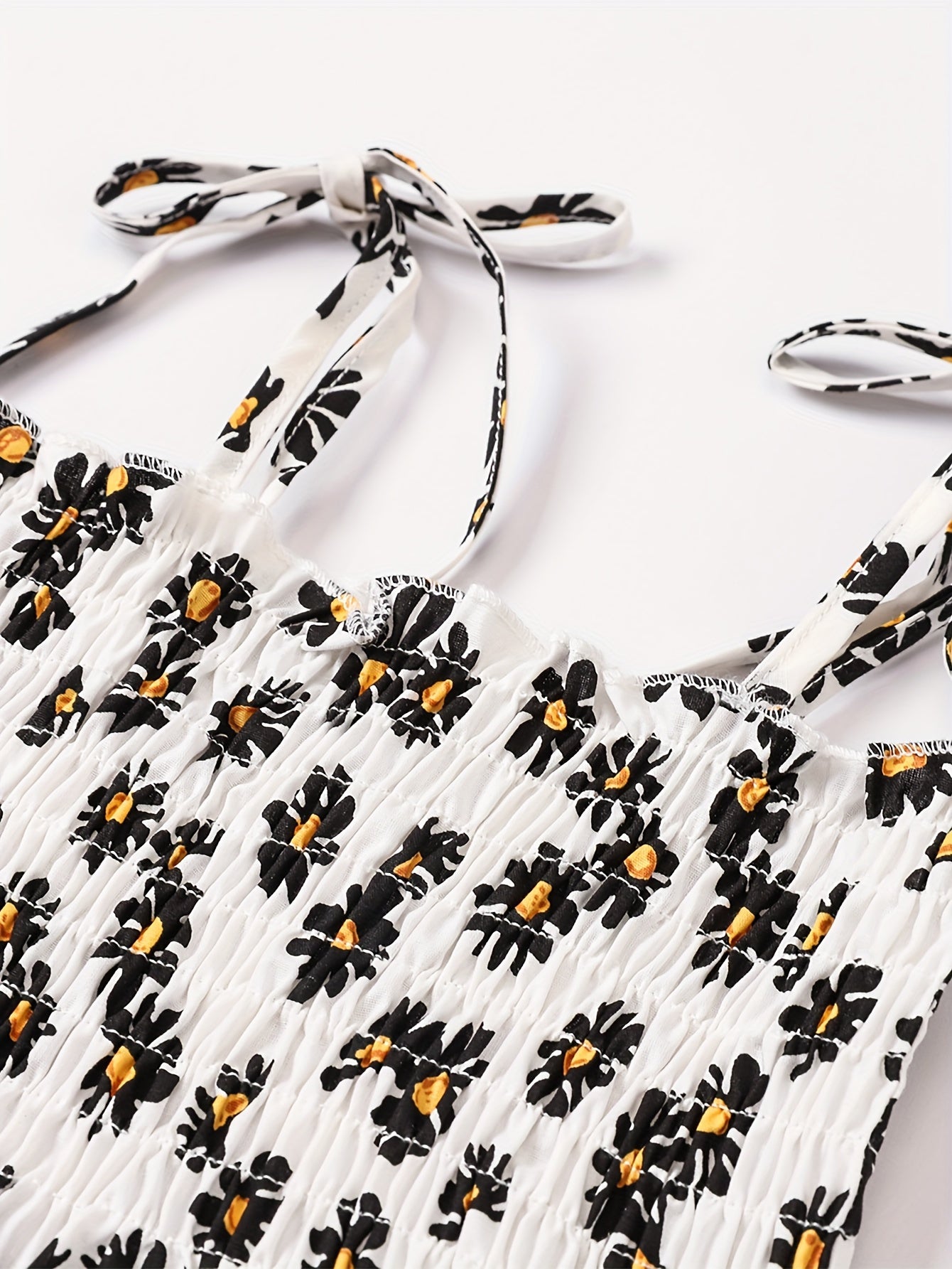 Cotton Little Girls Brief Slip Dress - Shirred, Random Daisy Print, Non-Stretch, Regular Fit, Cute Style - Perfect for Summer Beach Vacation and Outdoor Play