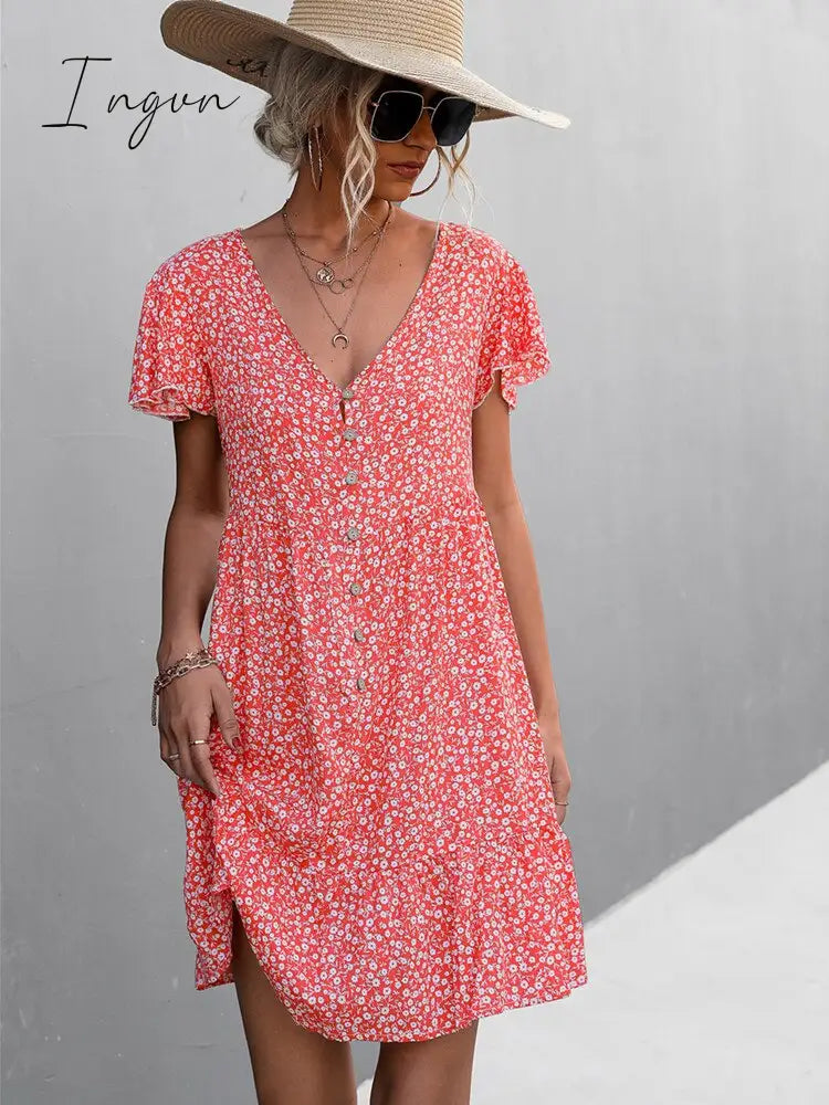 Ingvn - Hot Sale Spring Summer V Neck Dresses