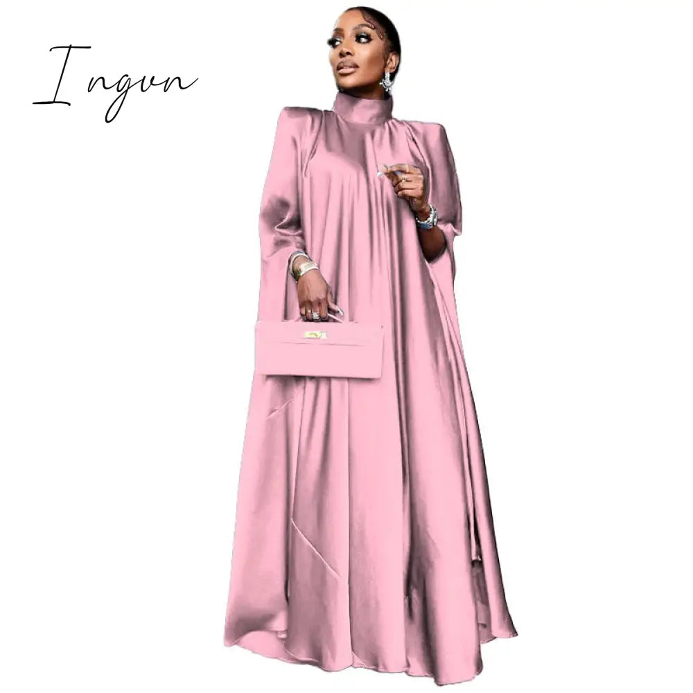 Ingvn - Women Oversized Dresses Mock Neck Batwing Sleeve Loose Large Sparkly Robes Vintage Blue Party Event Occasion Christmas Gowns