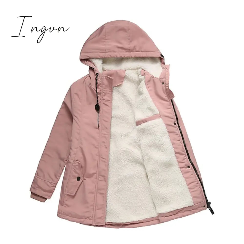 Ingvn - Women's Parka Street Fall Winter Long Coat Windproof Warm 3 in 1 Loose Casual Sports Jacket Long Sleeve Solid Color Zipper Purple Blushing Pink  Waterpoof  Daily Wear Down  Parkas  Lined
