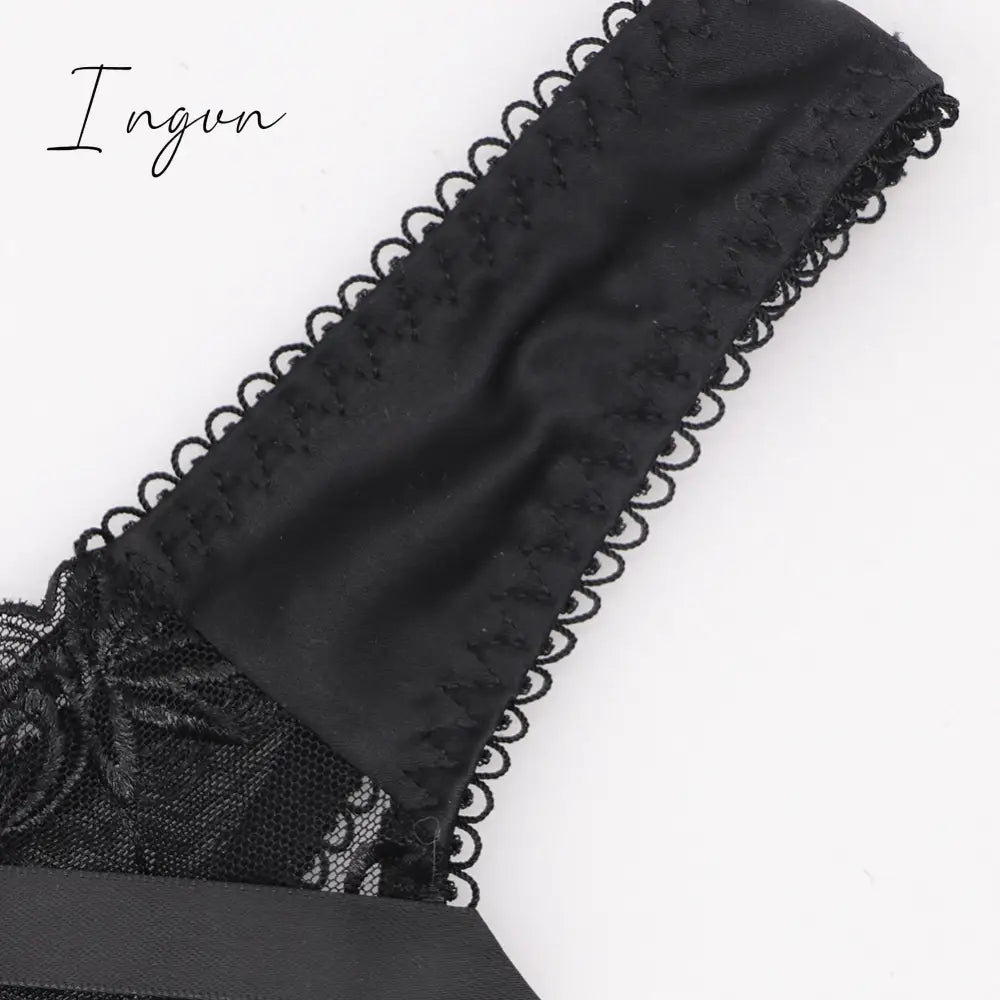 Ingvn - Hot 2pcs Women Sexy Ultra-Thin  Breathable Floral Lingerie  Sets Bras+Thongs