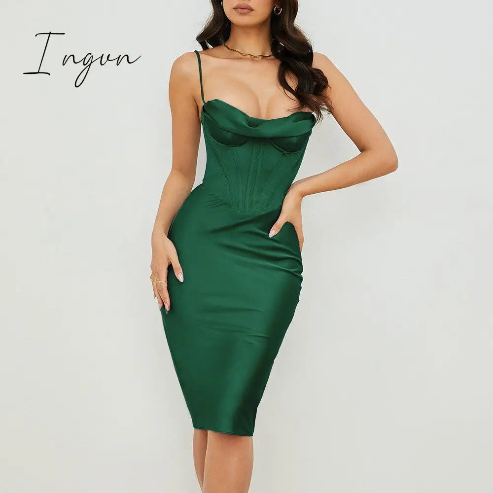 Ingvn - trends high quality Giyu Night Clubwear Party Satin White Dresses Women Summer Sexy Bodycon Midi Vestidos Spaghetti Strap Backless Corset Dress