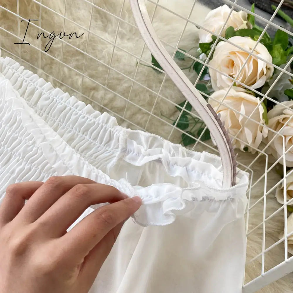 Ingvn - New Spring Autumn Dresses for Women Women Elegant Holiday Dresses Puff Sleeve Slash Neck Off Shoulder Smocked White Chiffon Dresses