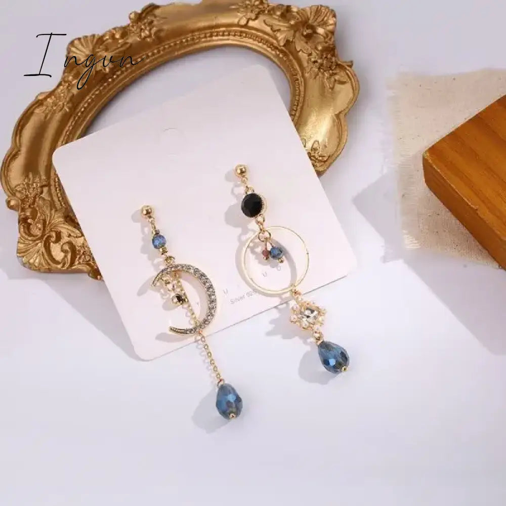 Korean New Light Luxury Zircon Moon Star Asymmetric Stud Earrings For Women Crystal Cloud Pearl Earring Girl Jewelry Gifts