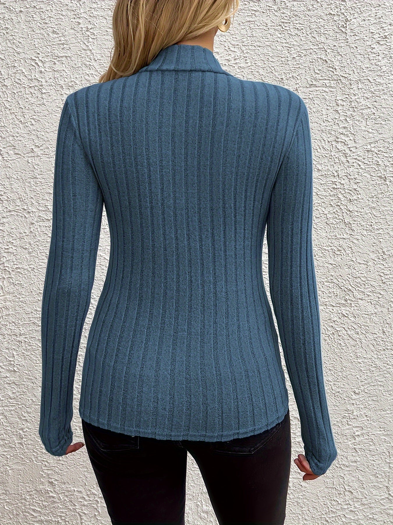 Elegant Solid Color Turtleneck Sweater for Women - Long Sleeve, Ribbed Knit, Machine Washable - Perfect for Fall & Winter, for Autumn, Spring