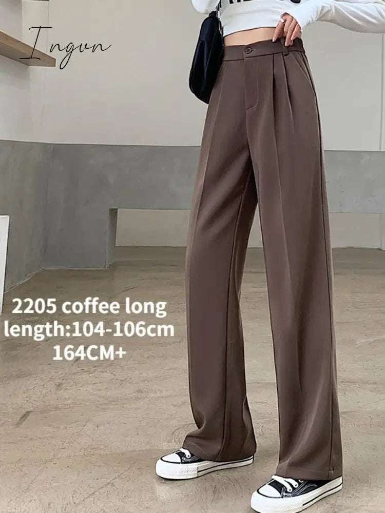 Ingvn - Spring Outfits Trends Casual High Waist Loose Wide Leg Pants for Women Spring Autumn New Female Floor-Length White Suits Pants Ladies Long Trousers