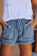 Ingvn - Adjustable Tassel Pockets Design Denim Shorts(3 Colors)