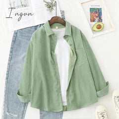 Ingvn - Corduroy Women Blouses Shirts Tunic Womens Tops And Blouses Womenswear Long Sleeve Clothing Button Up Down Loose White New