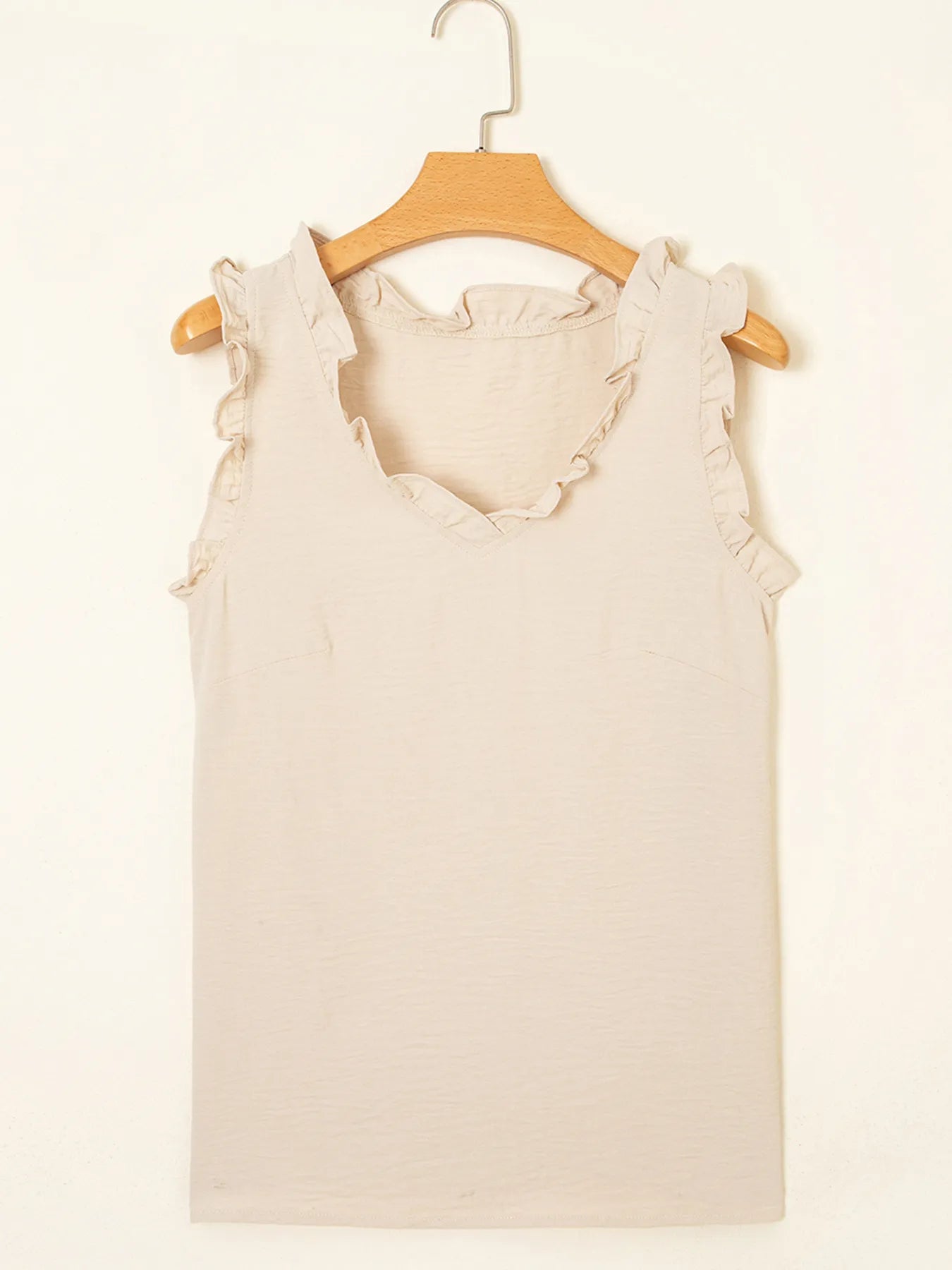 Texture Ruffle Trim V-Neck Tank Top