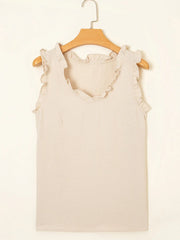Texture Ruffle Trim V-Neck Tank Top