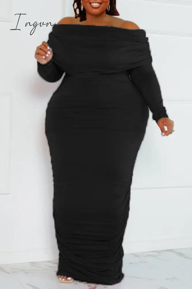 Ingvn - Rose Red Sexy Street Solid Patchwork Hooded Collar Wrapped Skirt Plus Size Dresses