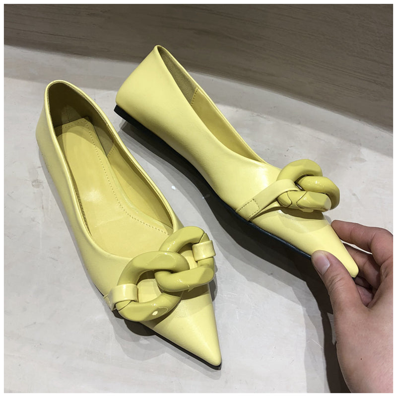 INGVN   Brand Design Chain Buckle Flat Shoes Women Flat Heel Ballet Pointed Toe Slip On Female Ballerina Casual Loafers