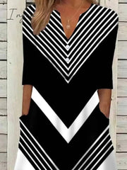 Ingvn - Women's Casual Dress Shift Dress Midi Dress Black and white stripes Green Dark Blue Half Sleeve Color Block Button Summer Spring V Neck Basic Vacation 2023 S M L XL XXL 3XL