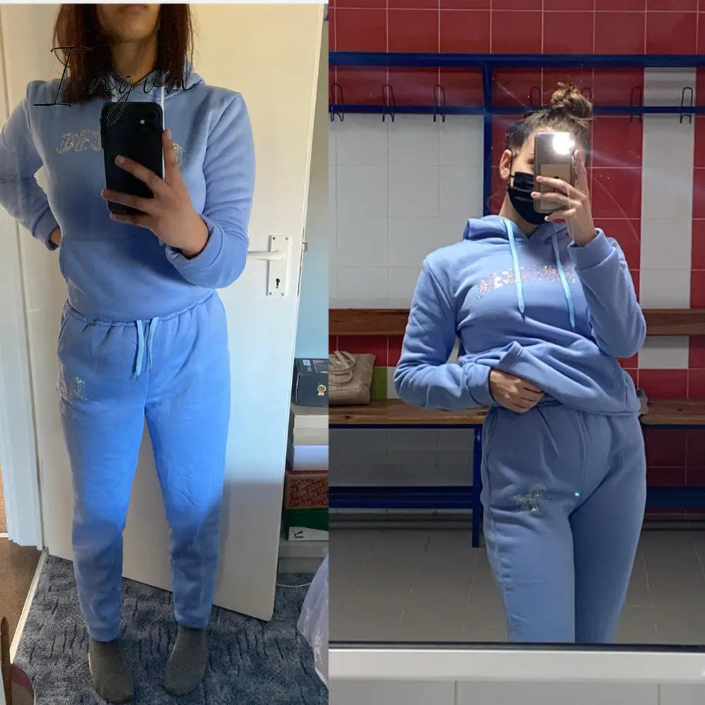 Ingvn - Tracksuit 2 Piece Women Set Oversize Hoodies Sweatshirt Loose Sweatpants Joggers Sport Suit Women Outfits Sweatsuit