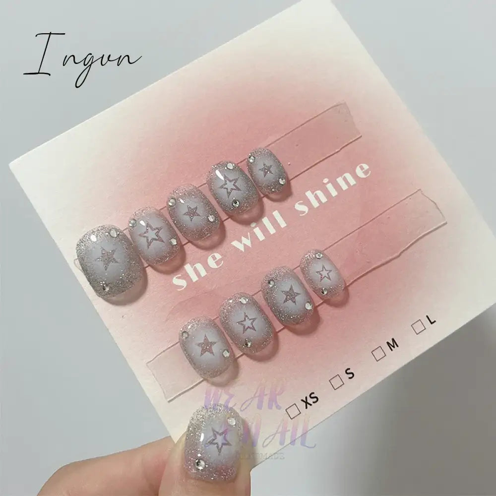 10PCS Wearable Handmade Press On Nails Blue y2k Designed Fake Nail Reusable Artificial Manicuree Art Nail Tips For Girls