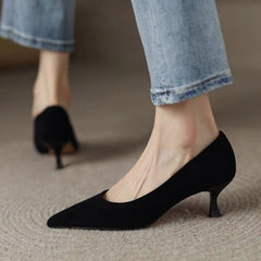 Plus Size Women Pumps Pointed Toe Boat Shoes Mid Heels Basic Pumps Slip on tacones mujer Black Singe Shoes escarpins femme 9875N